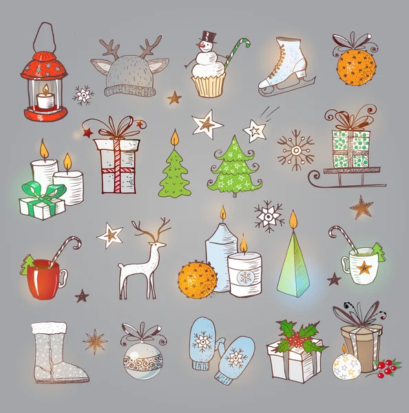 Elementos de Navidad dibujados a mano — Vector de stock