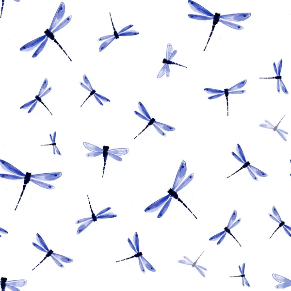 Seamless background with blue dragonflies — 스톡 벡터