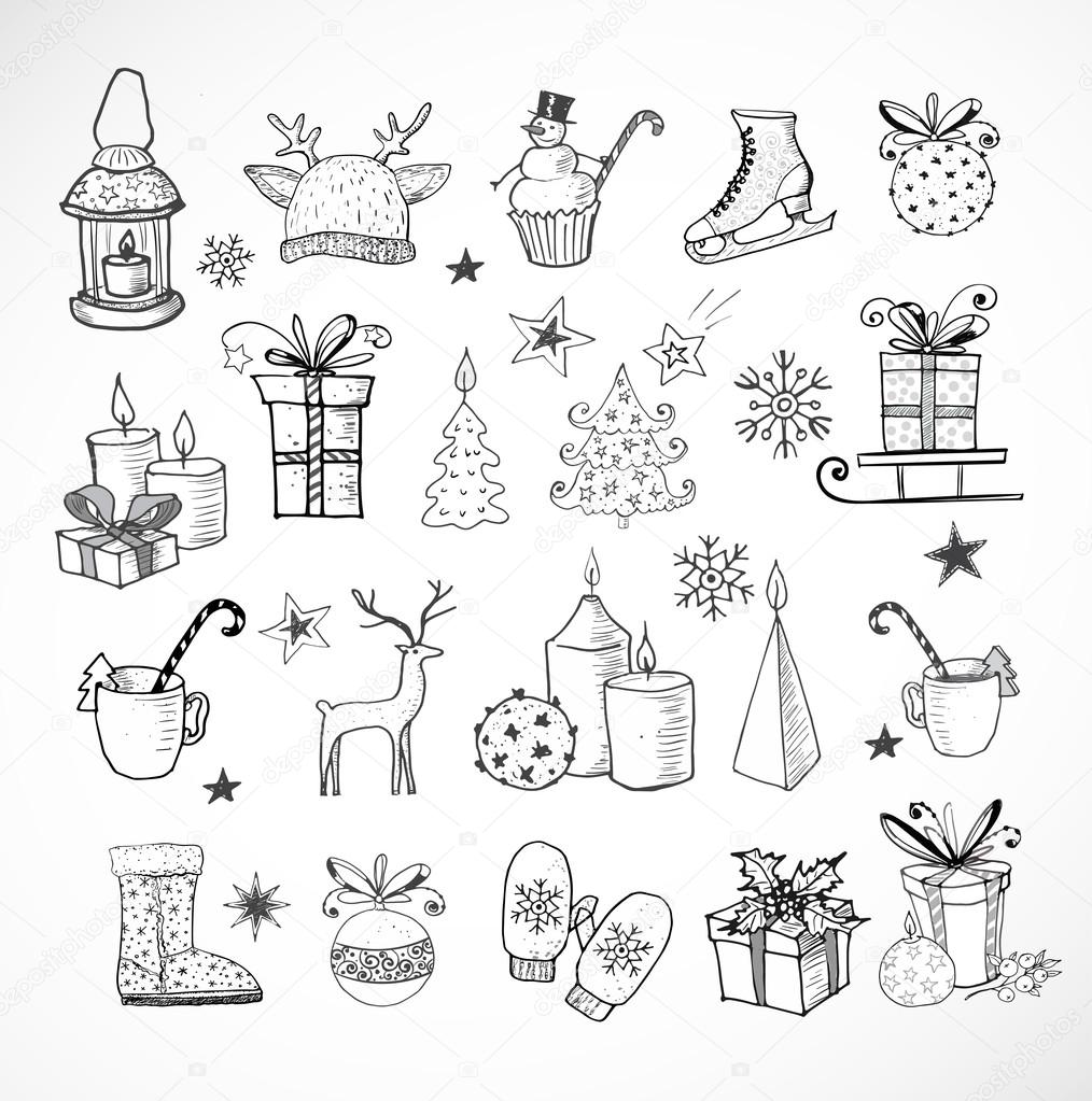 hand-drawn sketchy christmas elements