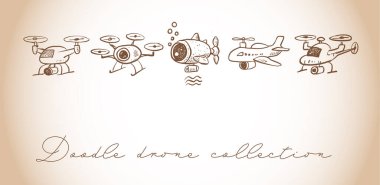 Bej renkli uçan dronların kaba vektör karalamaları.