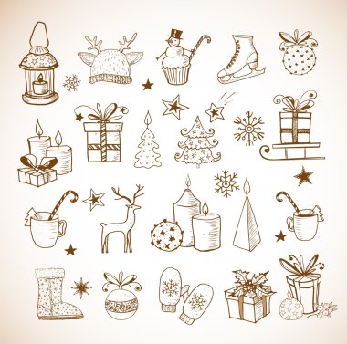 elle çizilmiş Noel öğeleri kümesi