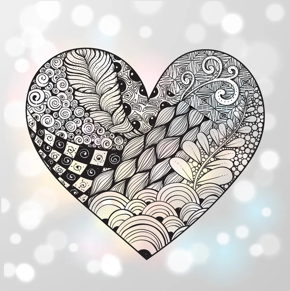 Gran corazón zentangle con adorno — Archivo Imágenes Vectoriales