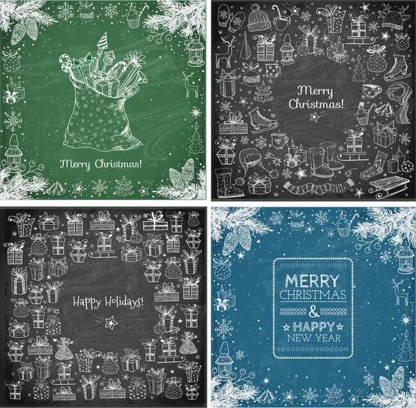 Conjunto de croquis de garabatos Tarjetas de Navidad — Archivo Imágenes Vectoriales