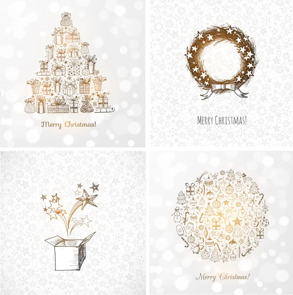 Doodle kroki Noel kartları kümesi