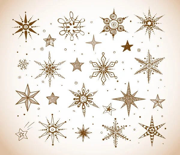 Doodle bosquejo copos de nieve y estrellas — Archivo Imágenes Vectoriales