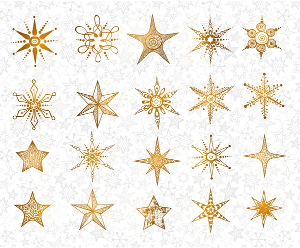 Doodle schets sneeuwvlokken en sterren — Stockvector