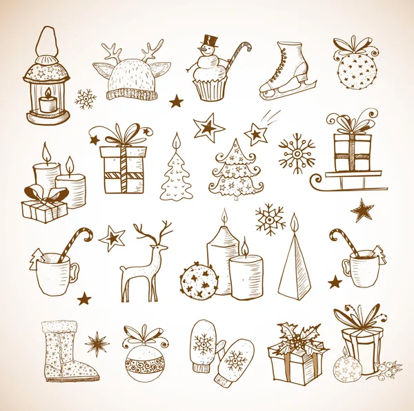 Conjunto de elementos de Natal desenhados à mão —  Vetores de Stock