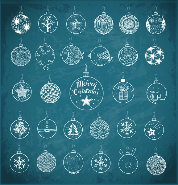Conjunto de bolas de Navidad con adornos — Vector de stock
