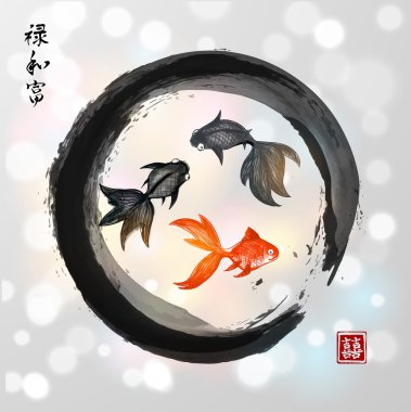 Goldfishes in black enso zen circle