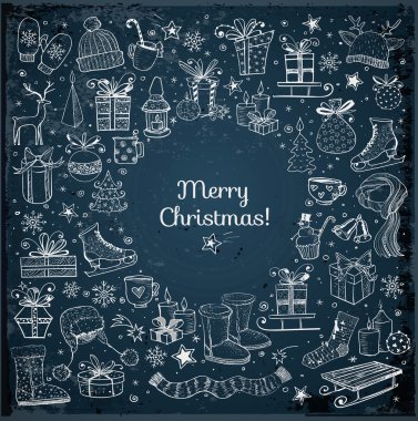 Noel kartı ile çizilmiş öğeleri