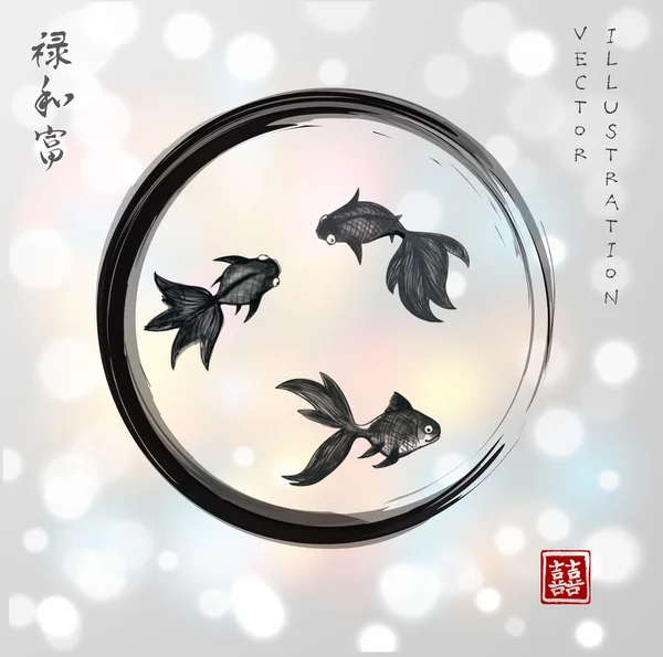 Goldfishes in black enso zen circle