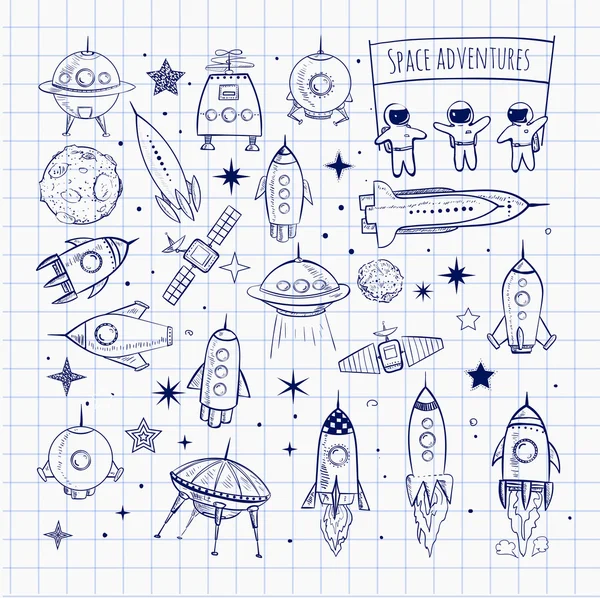 Collection of sketchy space objects — Stock Vector