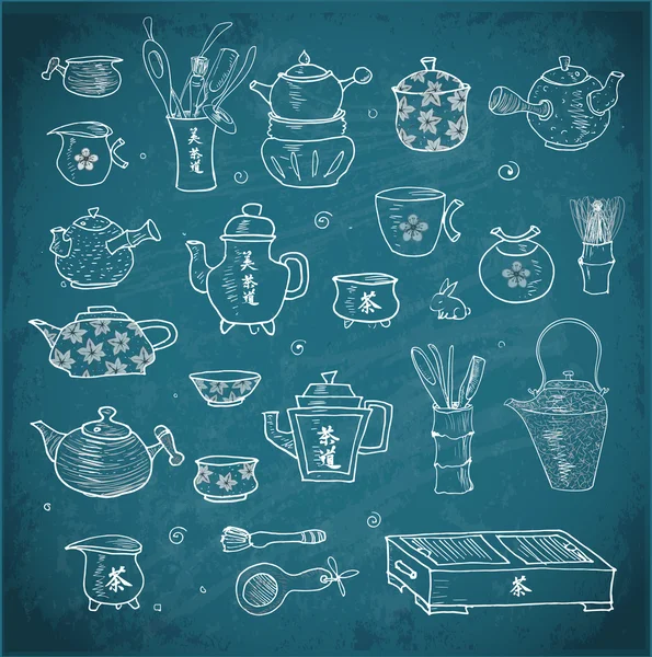 Chinese and Japanese tea objects — Stock Vector