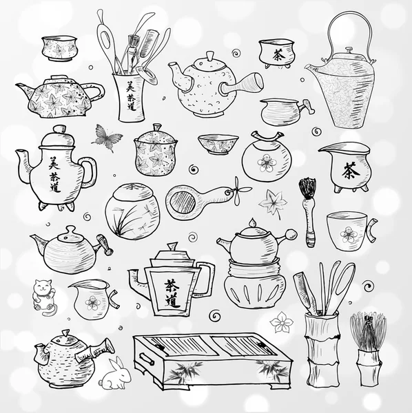 Objetos de té chinos y japoneses — Vector de stock