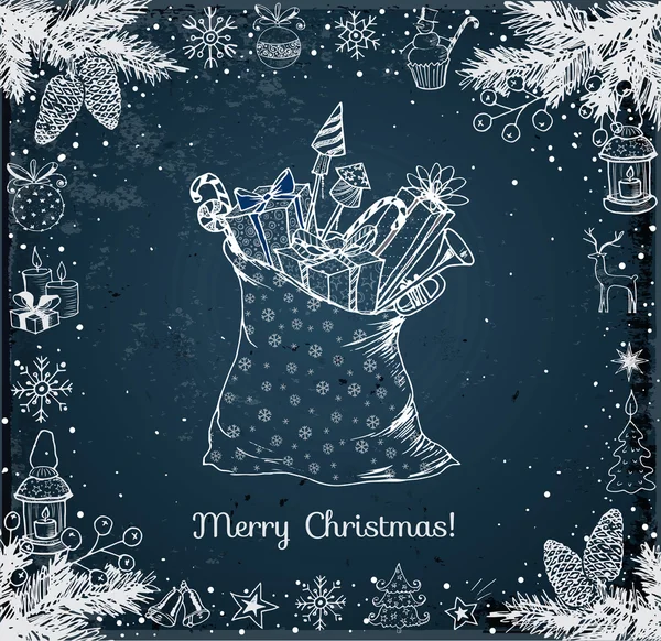 Weihnachtskarte mit Dekorationen und Geschenken — Stockvektor