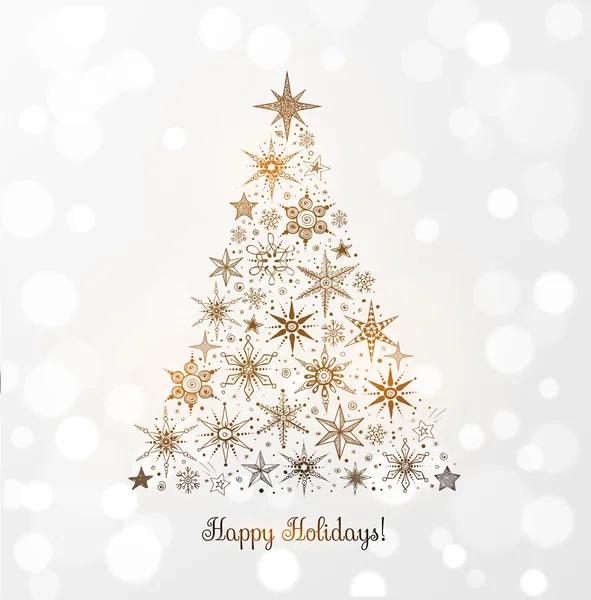 Yıldızlı ve kar taneli Noel ağacı