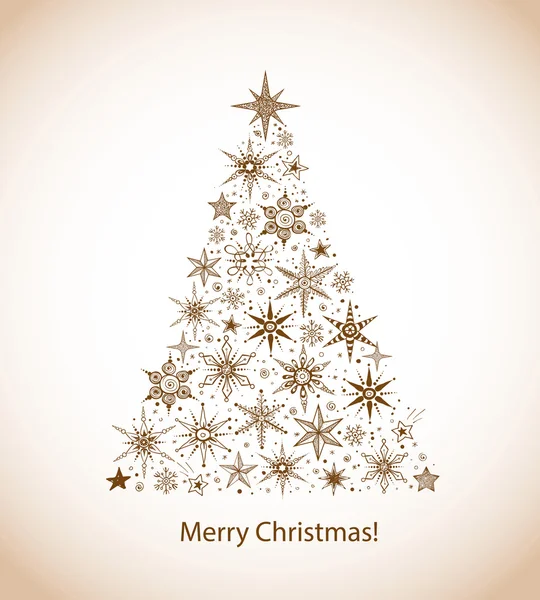 Yıldızlı ve kar taneli Noel ağacı