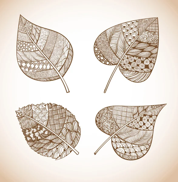 Набор листьев в стиле zentangle — стоковый вектор