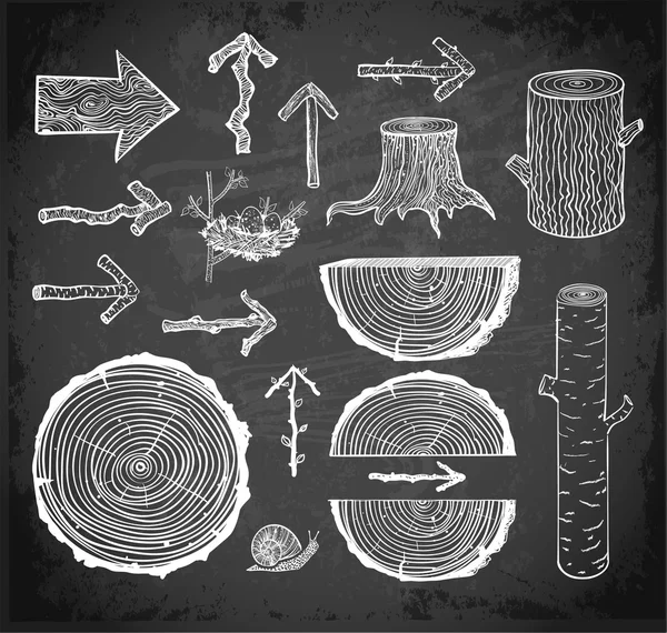 Cortes de madera y flechas de madera — Vector de stock