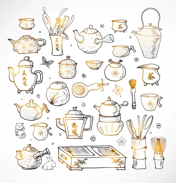 Objetos de té chinos y japoneses — Vector de stock