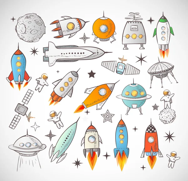 Collection of sketchy space objects — Stock Vector