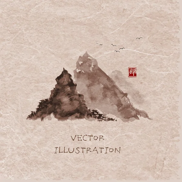 Fog mountains in traditional Japanese style — Stockvector