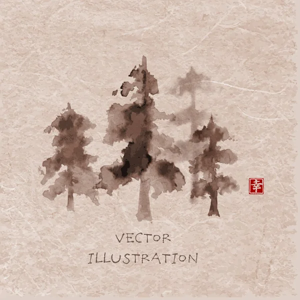 Árboles forestales con tinta — Archivo Imágenes Vectoriales