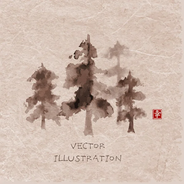 Forest bomen met inkt — Stockvector