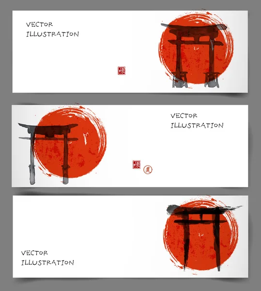 Pancartas con puertas torii sagradas — Archivo Imágenes Vectoriales