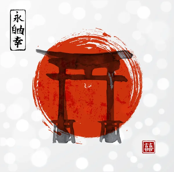 Portes Torii et soleil levant rouge — Image vectorielle