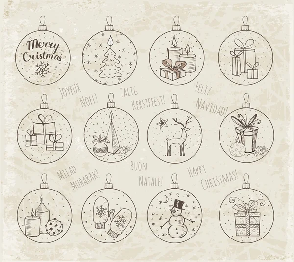 Набор рождественских балов с орнаментами — стоковый вектор