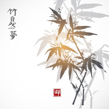 Bambu ağaçları elle mürekkeple çizilmiş