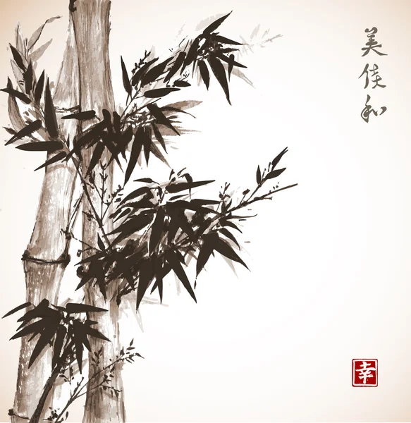 Árboles de bambú dibujado a mano con tinta — Archivo Imágenes Vectoriales