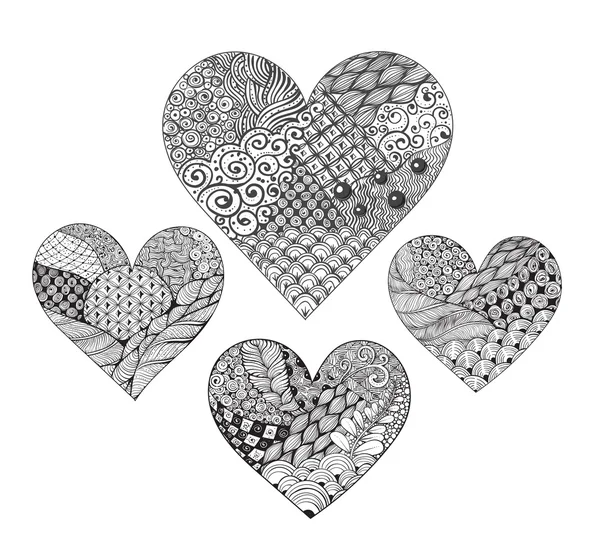 Quatre cœurs décorés de style — Image vectorielle