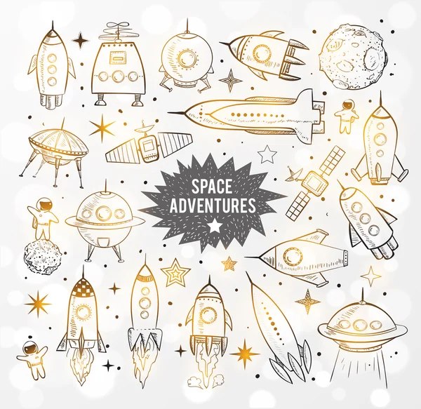 Sketchy space objects — Stock Vector