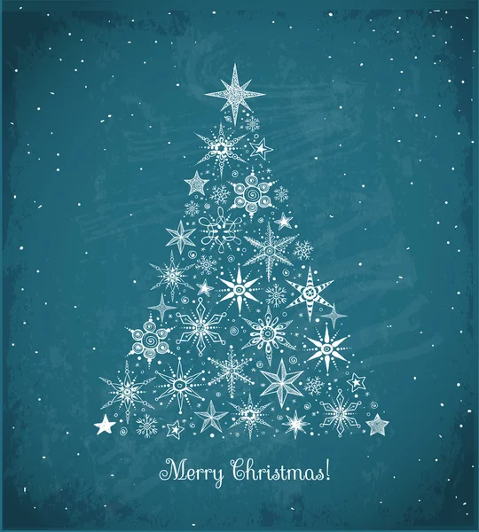 Vintage Christmas tree met sterren — Stockvector