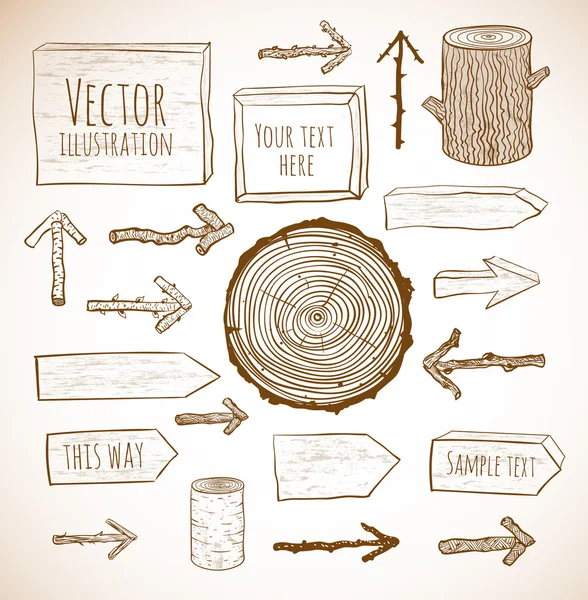 Croquis d'éléments en bois — Image vectorielle