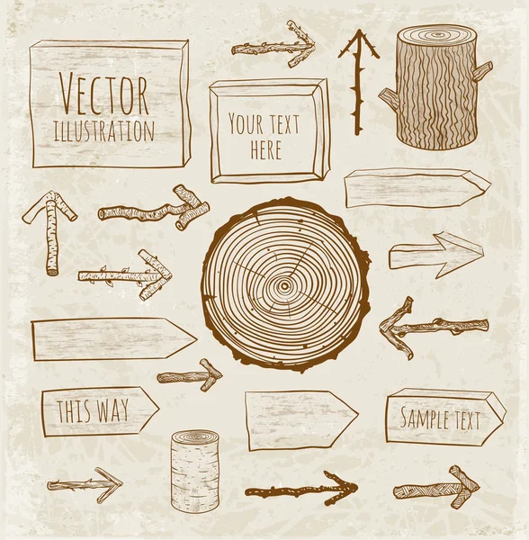 Croquis d'éléments en bois — Image vectorielle