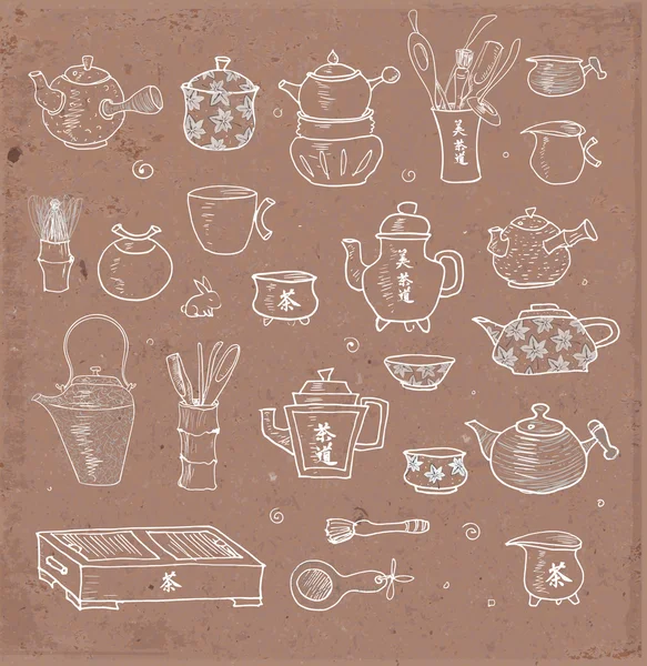 Objetos de té chinos y japoneses — Archivo Imágenes Vectoriales