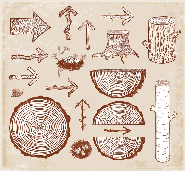 Bocetos de elementos de madera — Archivo Imágenes Vectoriales