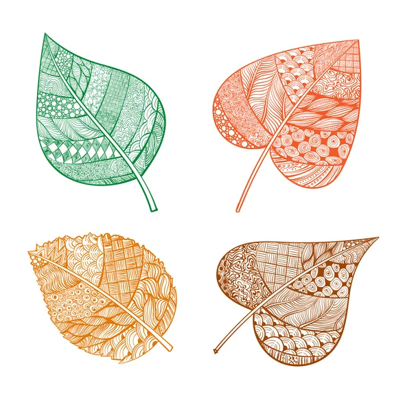 Zentangle スタイルの葉のセット — ストックベクタ
