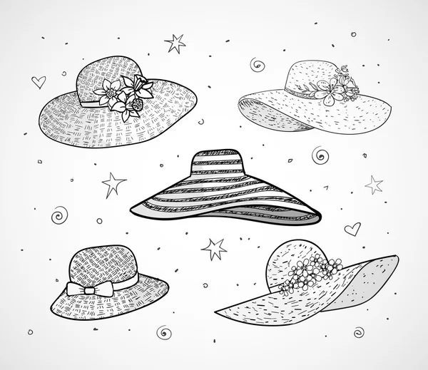 Conjunto de cinco chapéus de verão — Vetor de Stock