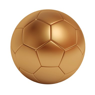 Beyaz arka plan üzerinde izole bronz futbol topu.