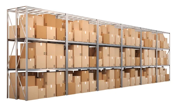 Metal racks with boxes isolated on white background — Stock Photo, Image