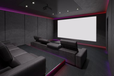 Ev sineması iç. 3D çizim.