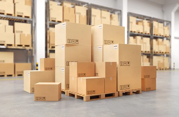 Cardboard boxes on a pallet. — Stock Photo, Image