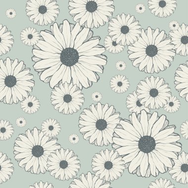 Papatya ile Dikişsiz vintage desen.