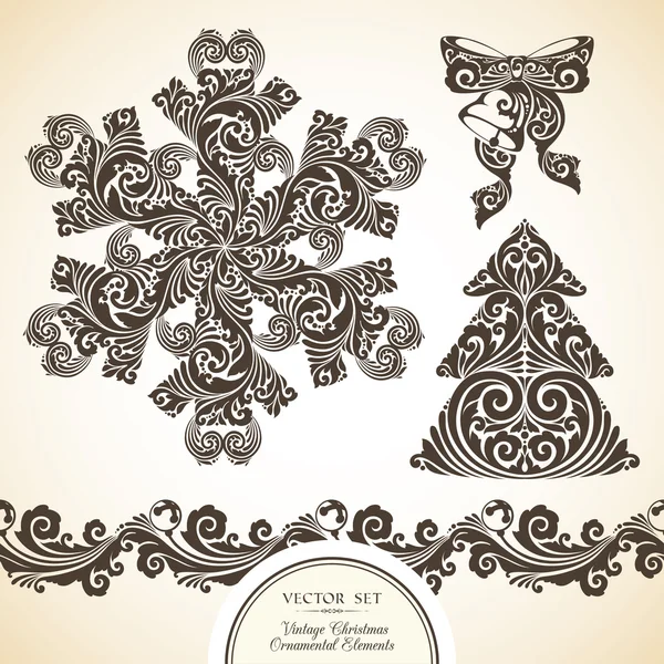 Vector set of vintage decorative ornamental symbols of Christmas — Stock Vector