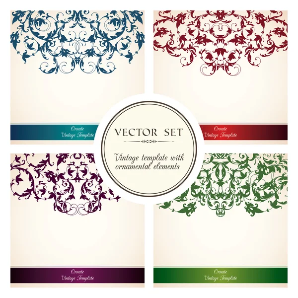 Vector set of vintage templates with ornamental color border pattern — Stock Vector