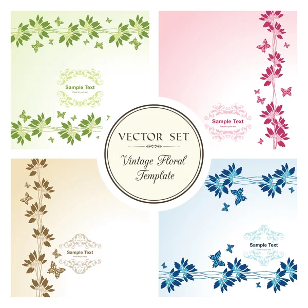 Vector set of floral backgrounds with butterflies — Stock Vector